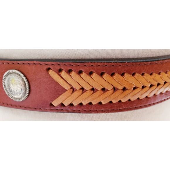Mens Leather Crafted Concho Belt 44 Vintage Western Rustic Cabin-core Cowboy - Picture 6 of 8